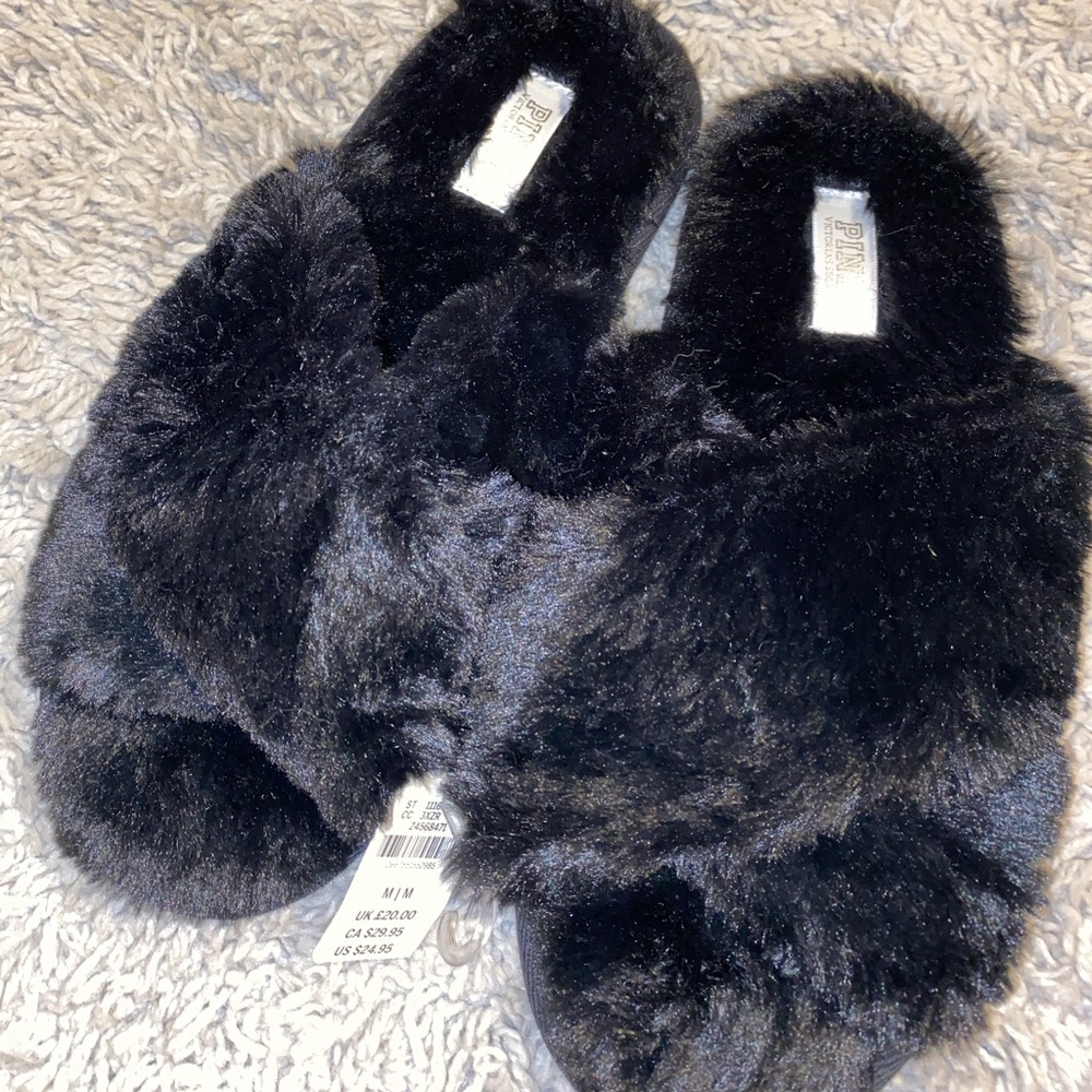Black Fuzzy Victoria’s Secret house shoes
